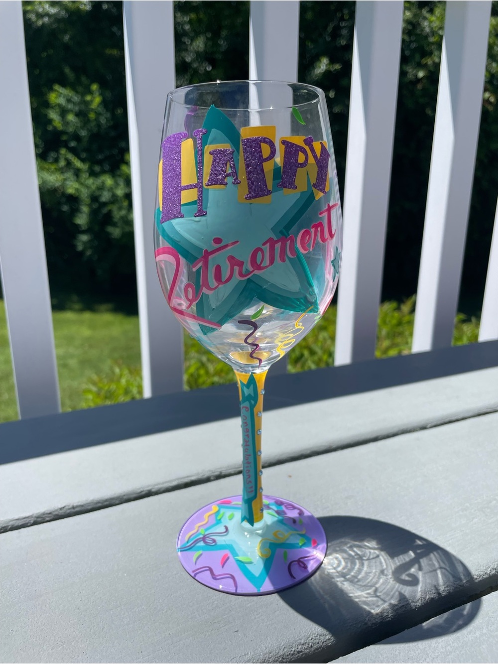 Lolita Love My Wine “Happy Retirement” Hand-Painted Wine Glass 15 oz NWOT